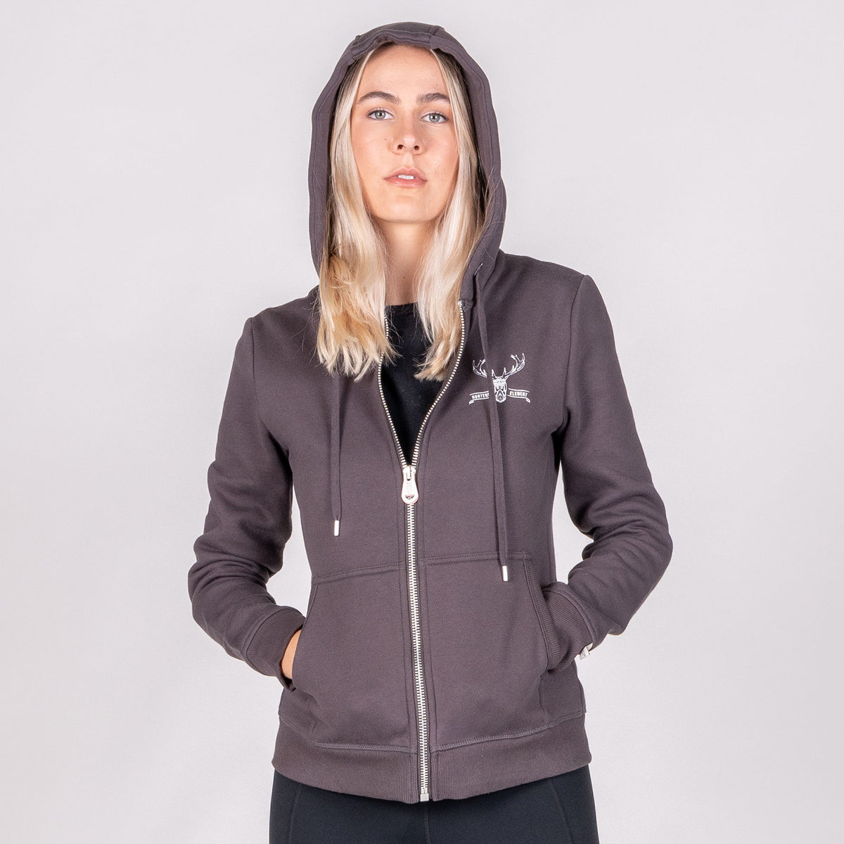 Hunters Element Red Stag Zip Hoodie Cotton And Polyester Black Full Zip Hoodie Womans Hunters Element Australia